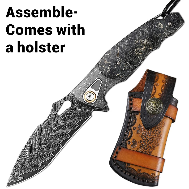 ALVELYDIY Damascus Steel Folding Knife For EDC Camping And Hunting