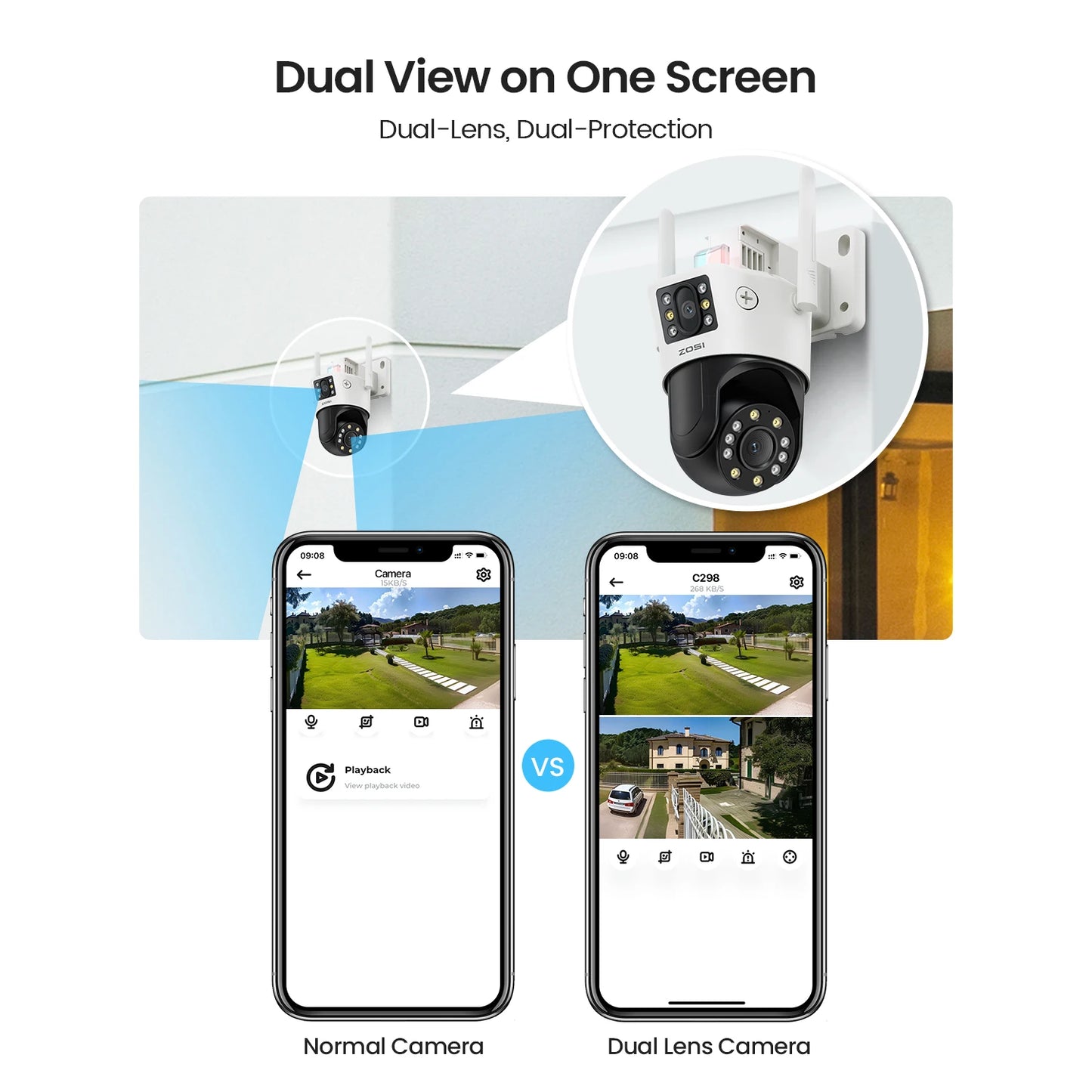 ZOSI C298 Dual-Lens 8MP/4MP Wired PTZ Outdoor Security Camera