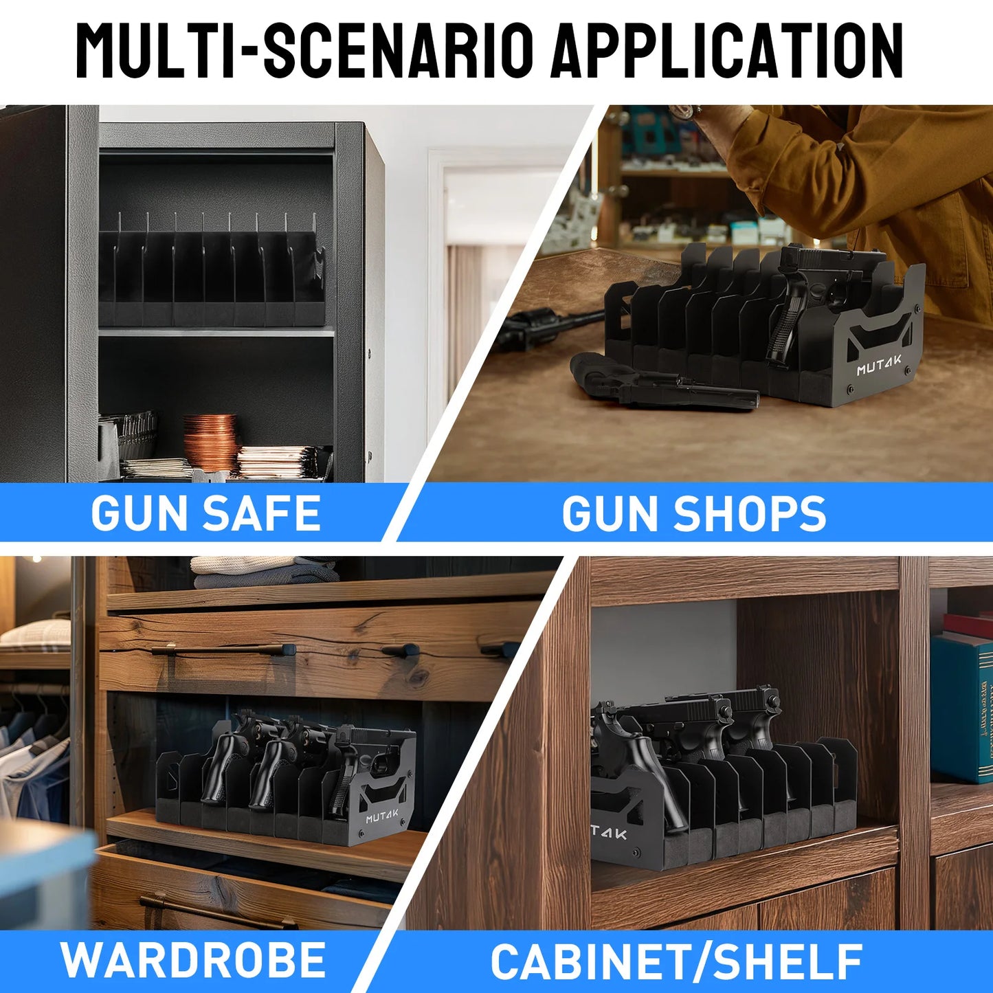 Foam Pistol Rack For Gun Safe With Anti-Slip Magnetic Strip
