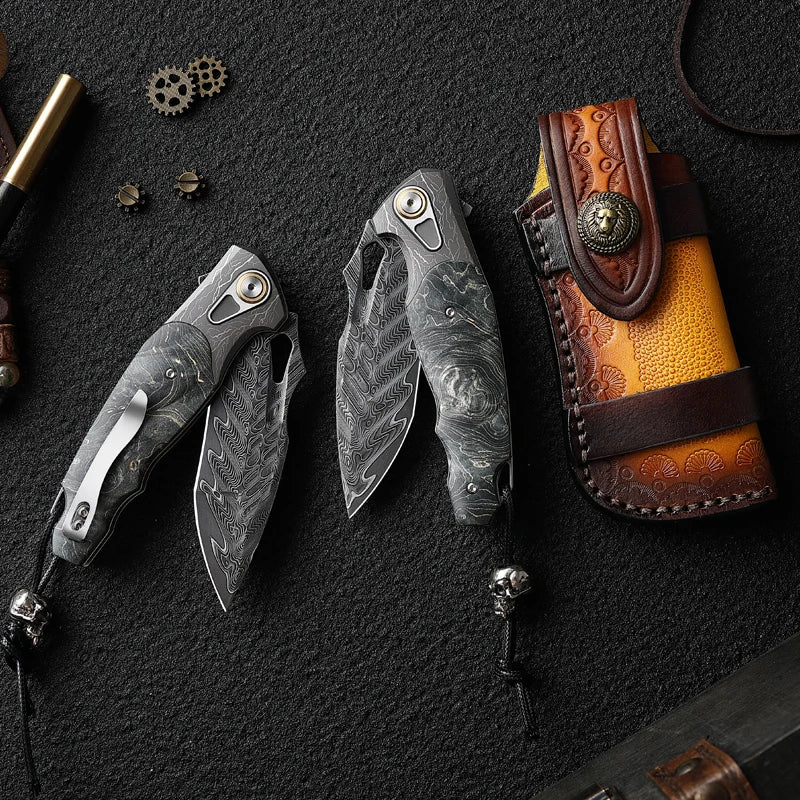 ALVELYDIY Damascus Steel Folding Knife For EDC Camping And Hunting