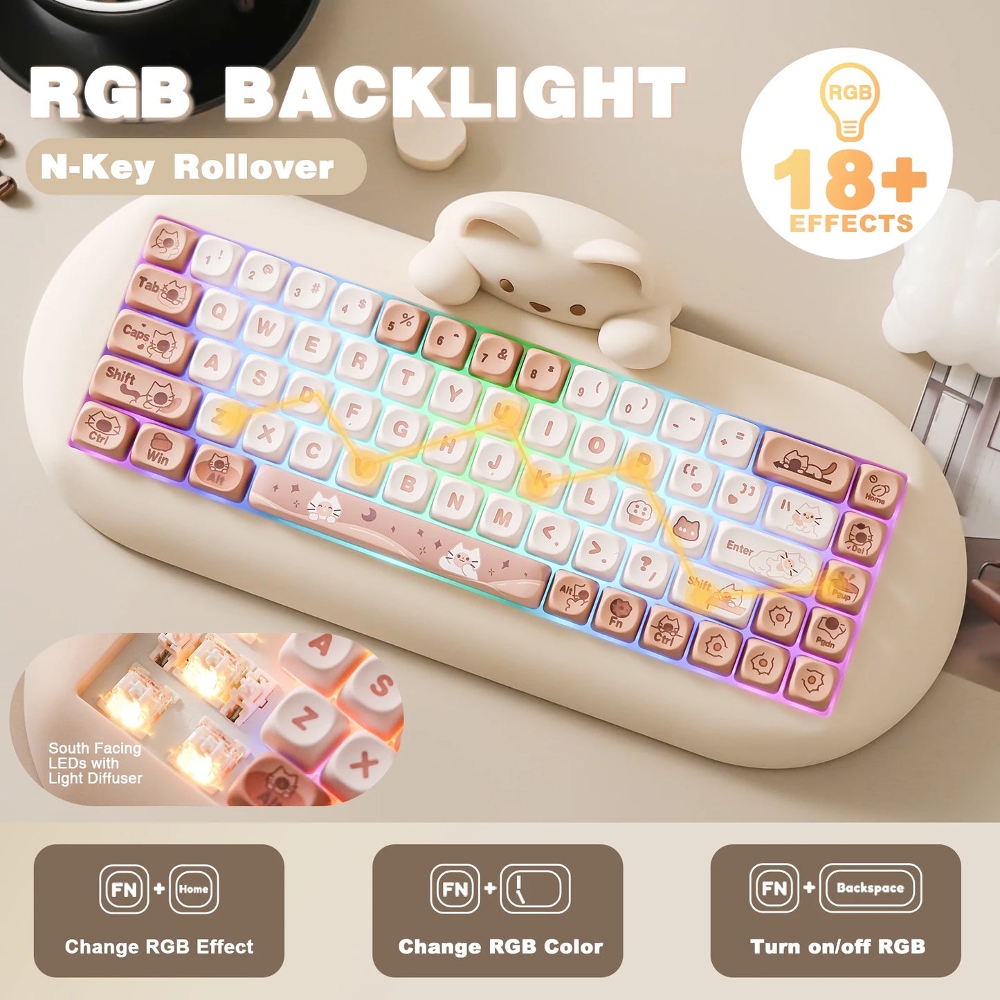 YUNZII C68 Wireless Gaming Keyboard HiFi RGB Mechanical Keyboard