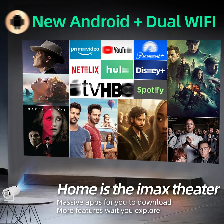 Smart HD WiFi Projector 1080P Native, 4K Android Home Theater