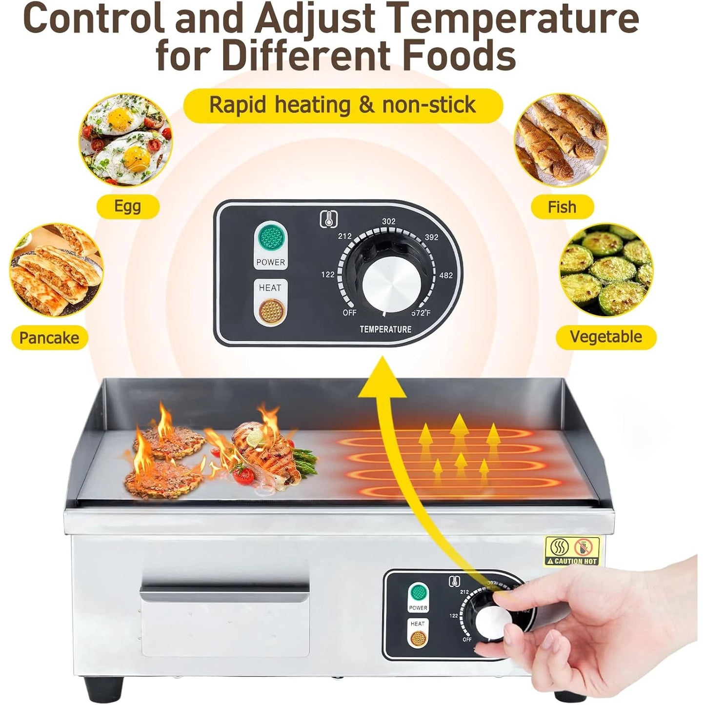 HiMISS Electric Griddle for Outdoor Cooking, 3600W, Adjustable Temperature