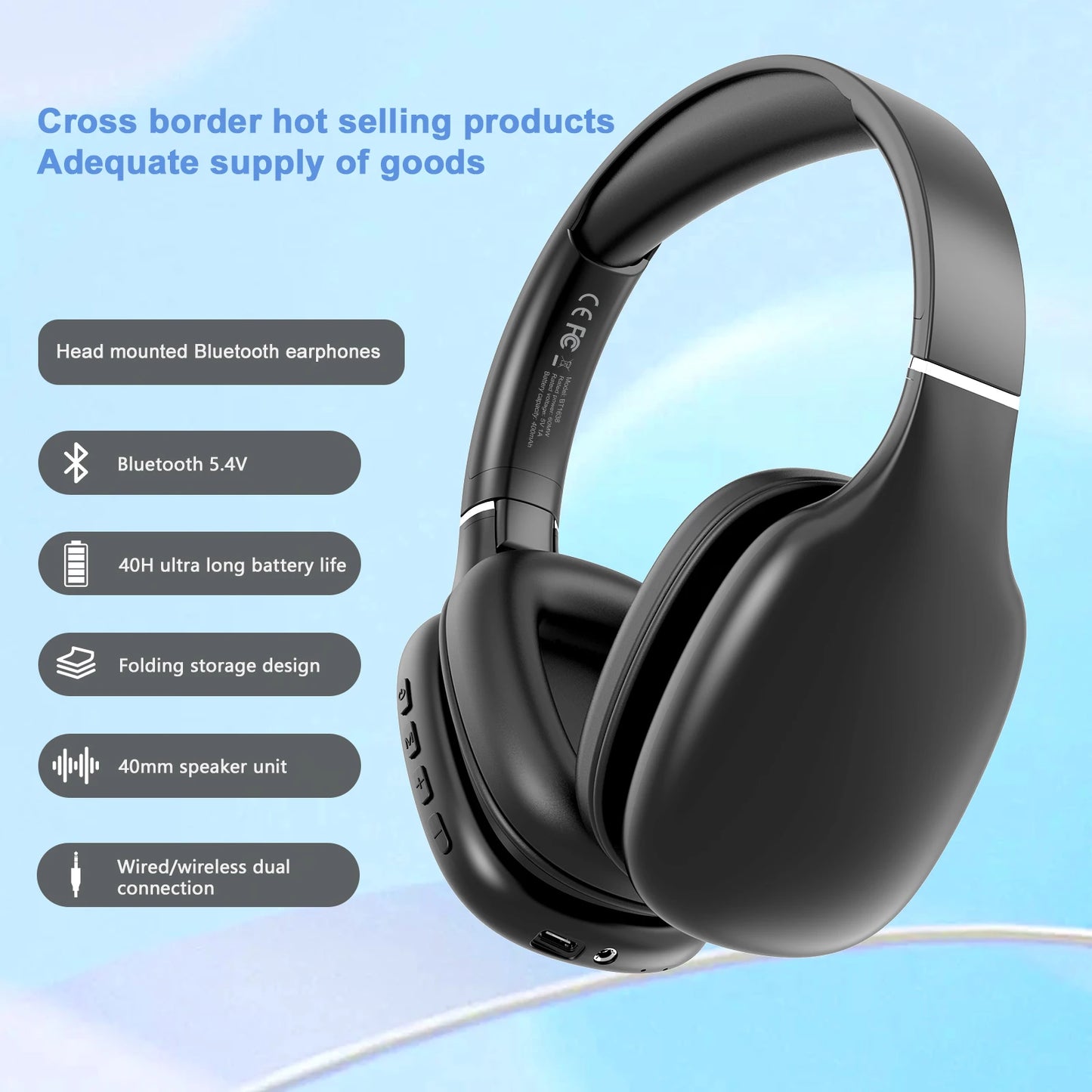 BT1638 Bluetooth 5.4 Headphones With Long Playtime