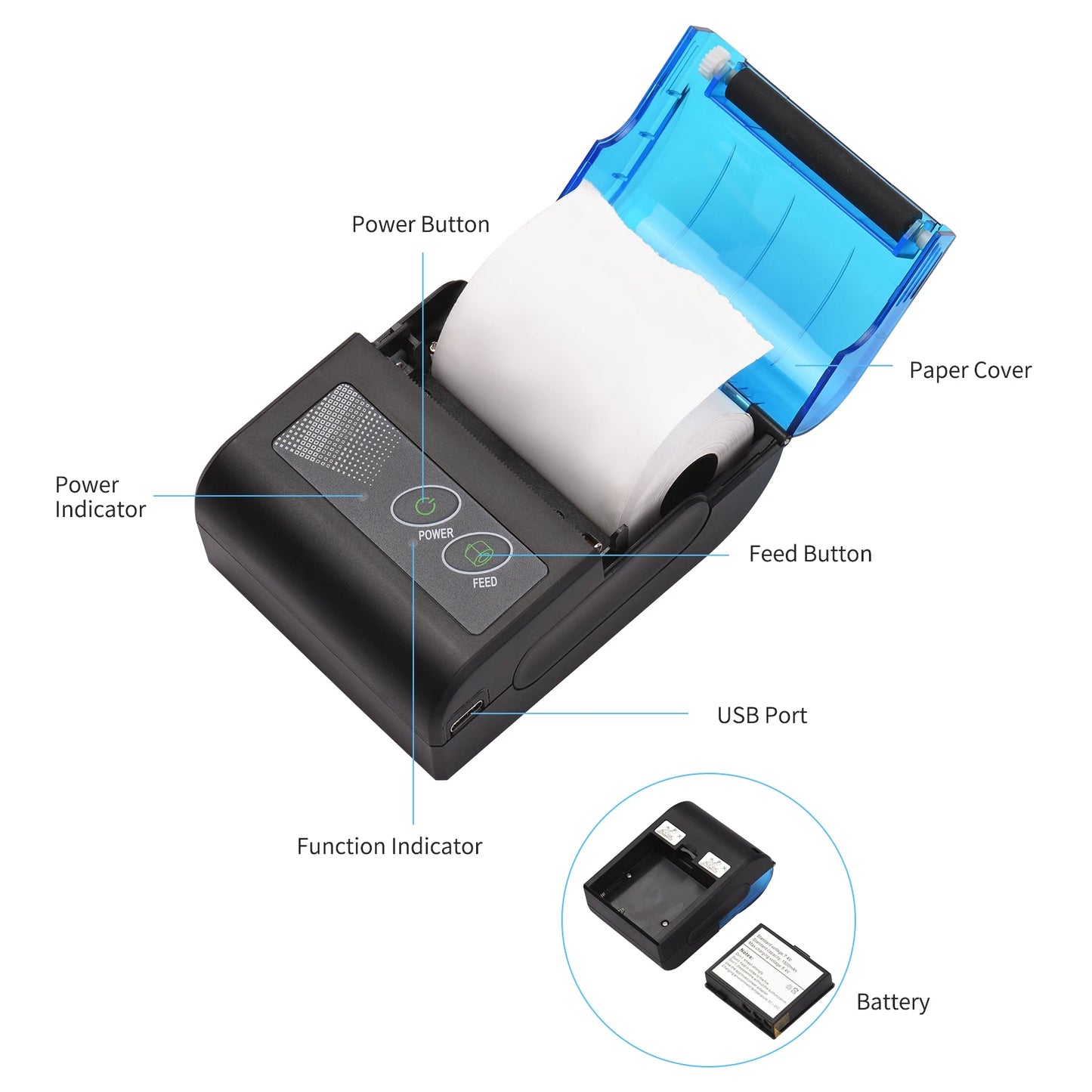 Meterk Portable Mini Thermal Printer Wireless USB Receipt