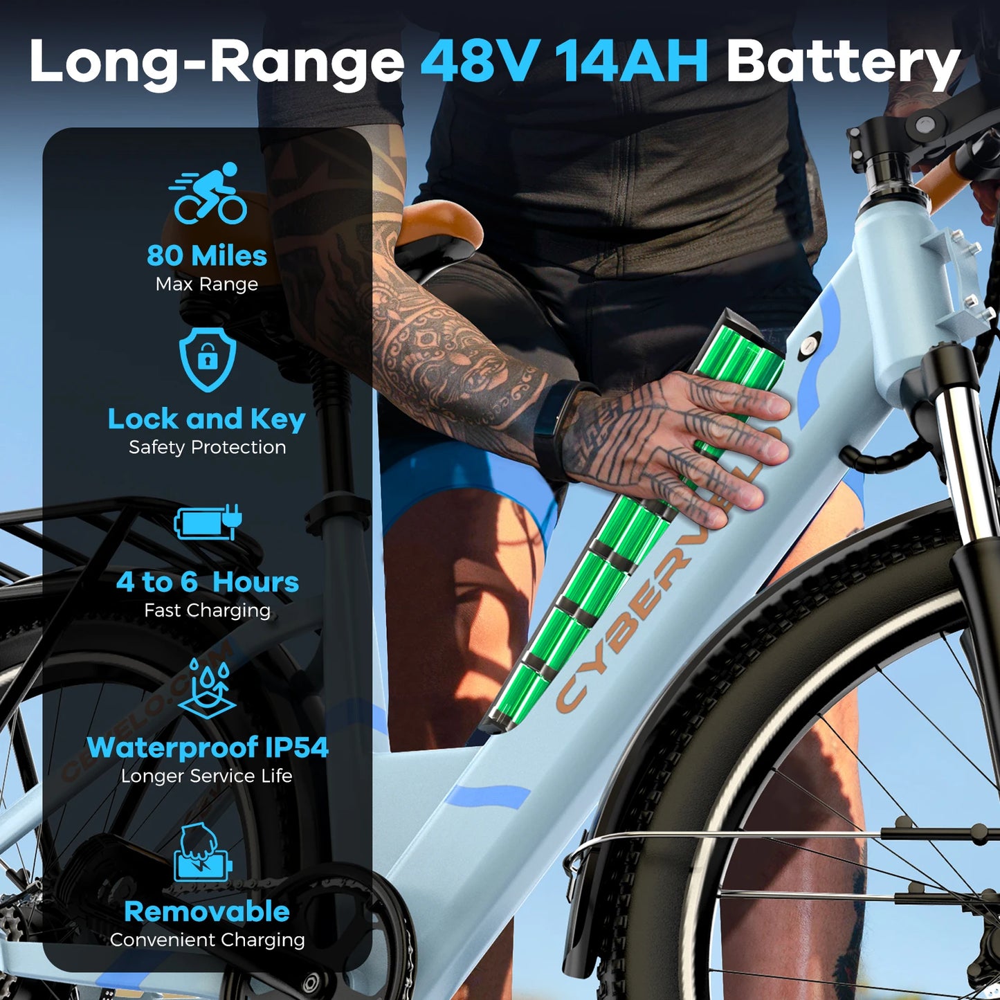 CYBERVELO Urban Commuter E-Bike With 1000W Peak Motor