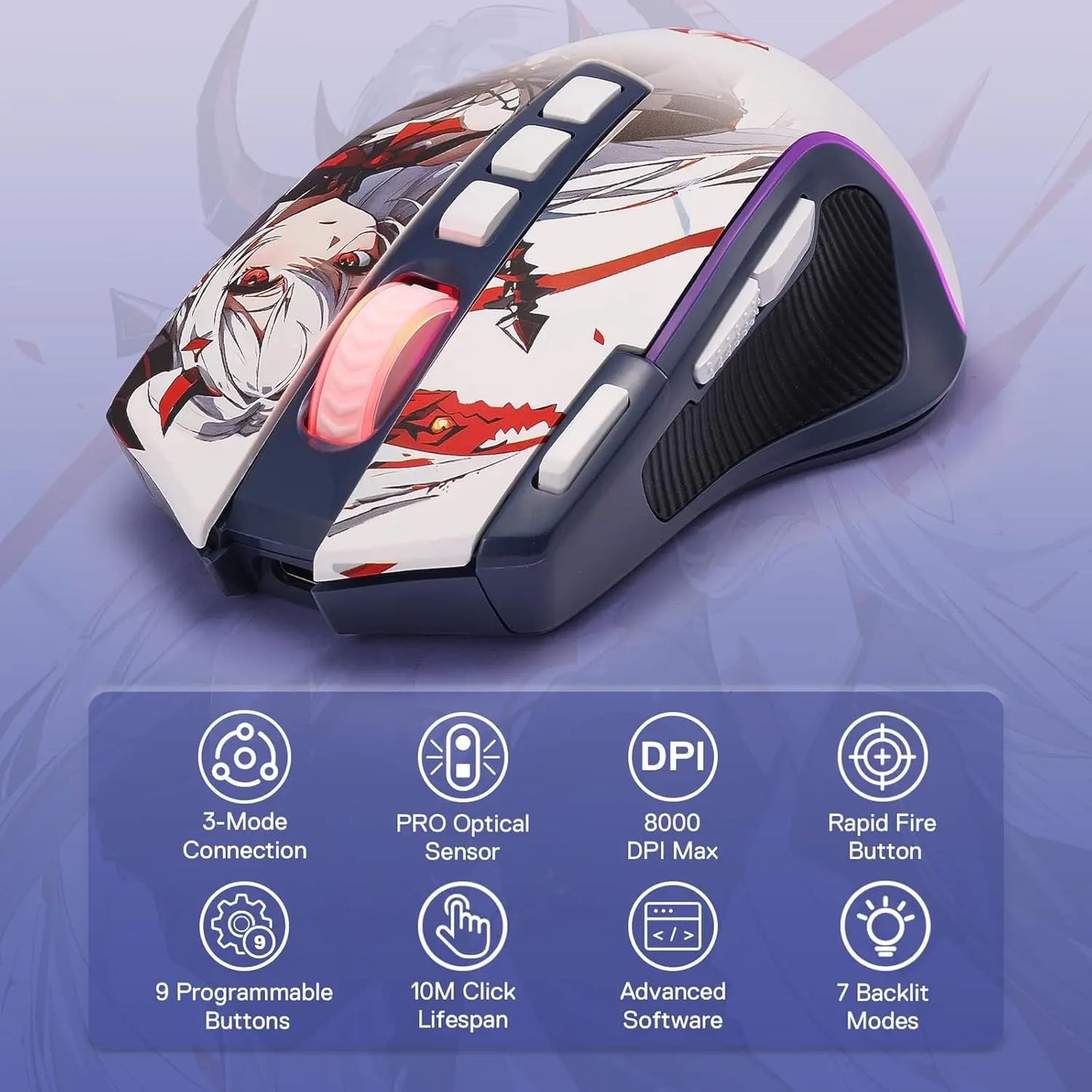 Redragon M612AK Pro RGB Gaming Mouse 8000 DPI Wired and Wireless