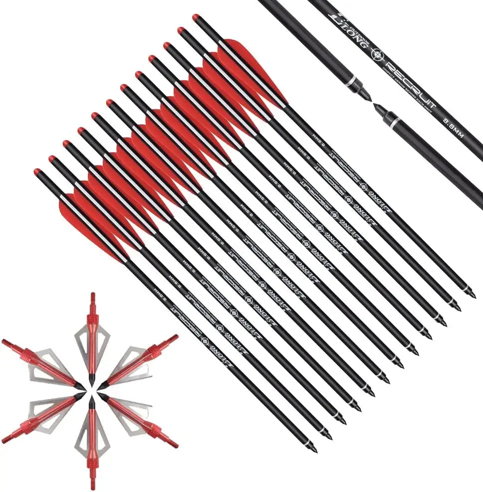 ELONG OUTDOOR Carbon Crossbow Bolts With Hunting Broadheads 6 Pack