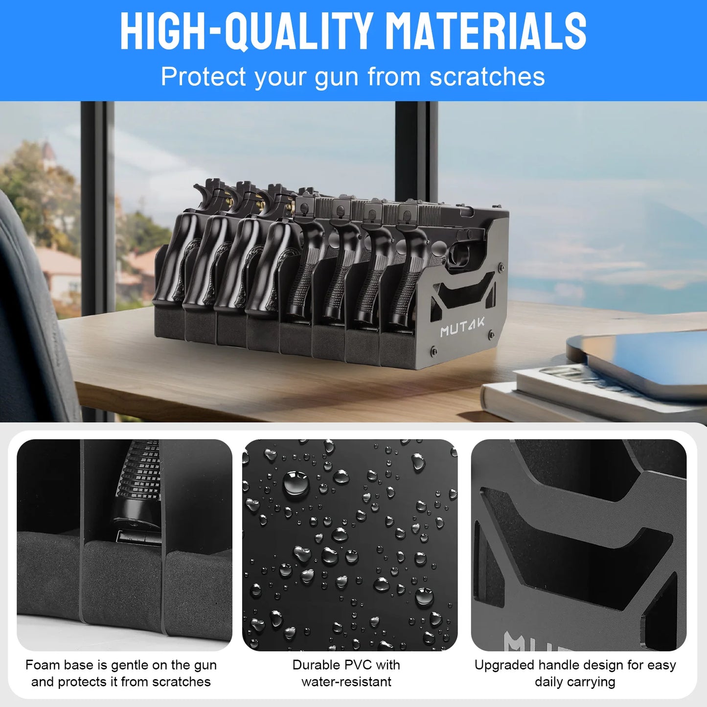 Foam Pistol Rack For Gun Safe With Anti-Slip Magnetic Strip