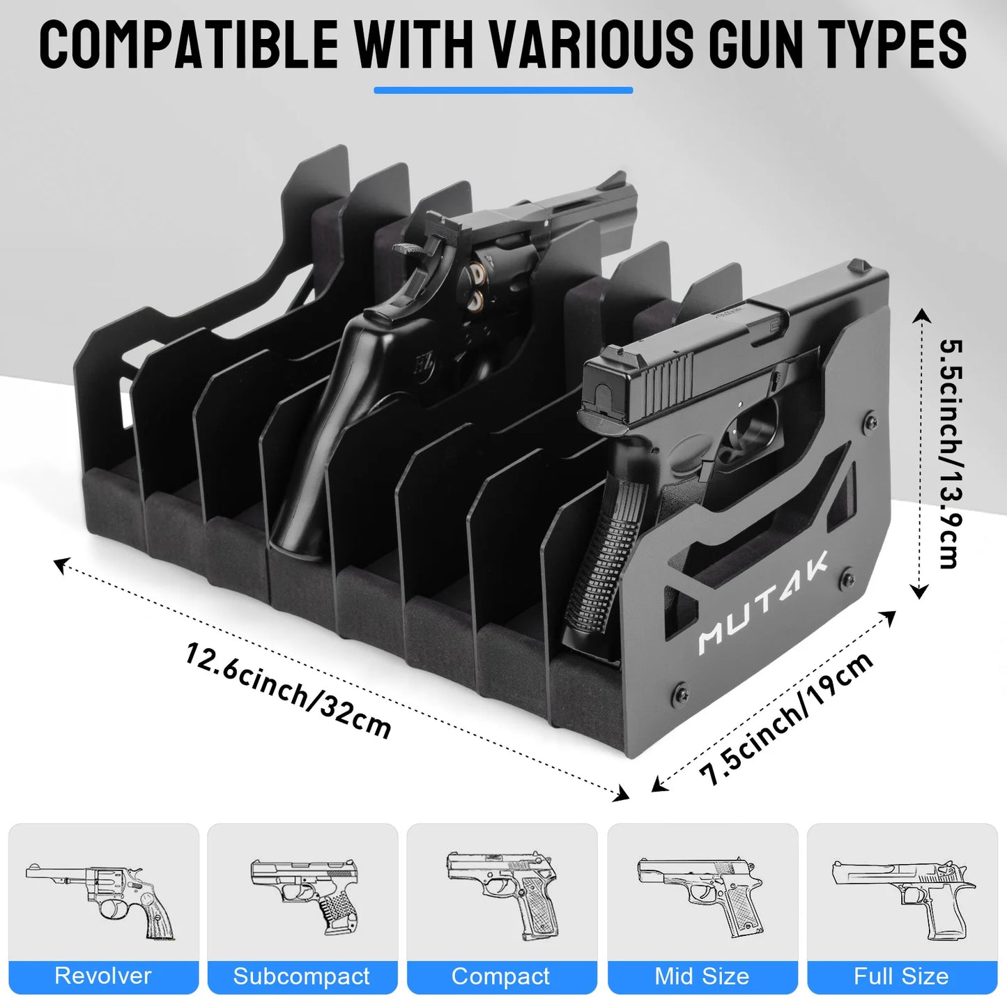 Foam Pistol Rack For Gun Safe With Anti-Slip Magnetic Strip