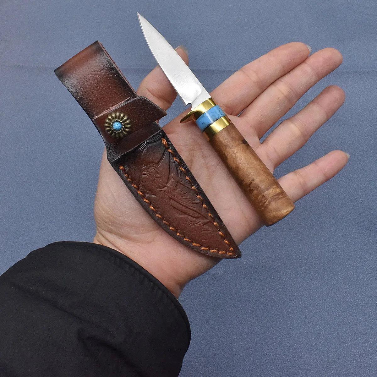 BlackDragon Outdoor Camping Knife With Wooden Handle Fixed Blade Survival