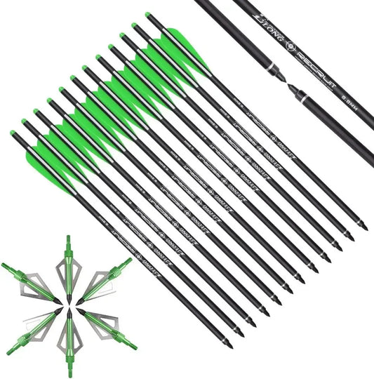ELONG OUTDOOR Carbon Crossbow Bolts With Hunting Broadheads 6 Pack