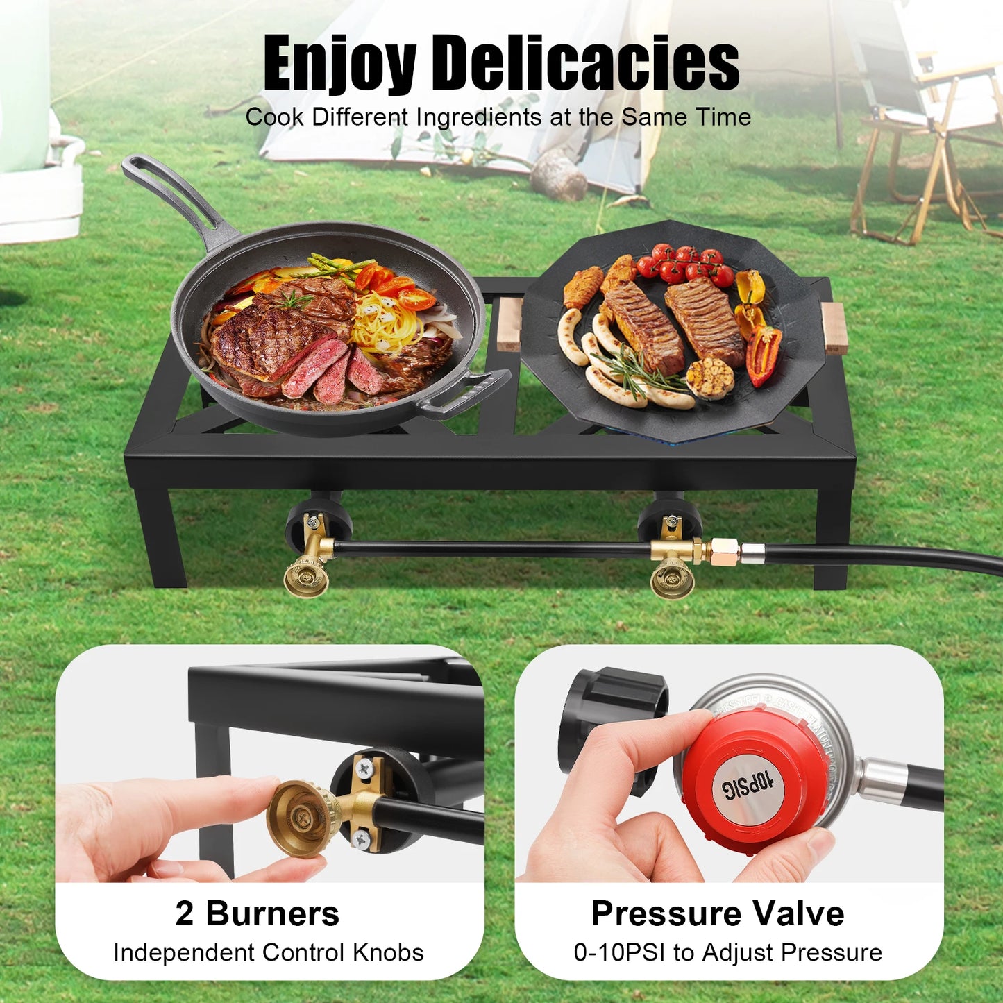 Portable 8000W Double Burner Gas Stove With Regulator