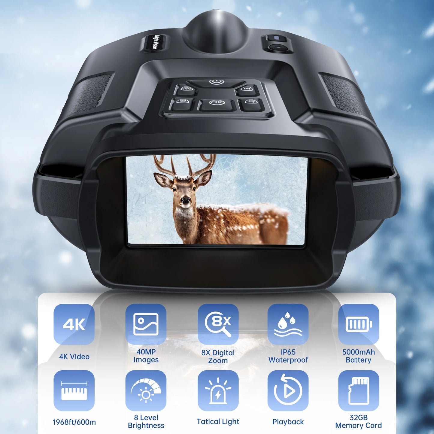 USB Rechargeable 4K Night Vision Binoculars With Infrared 8X Zoom