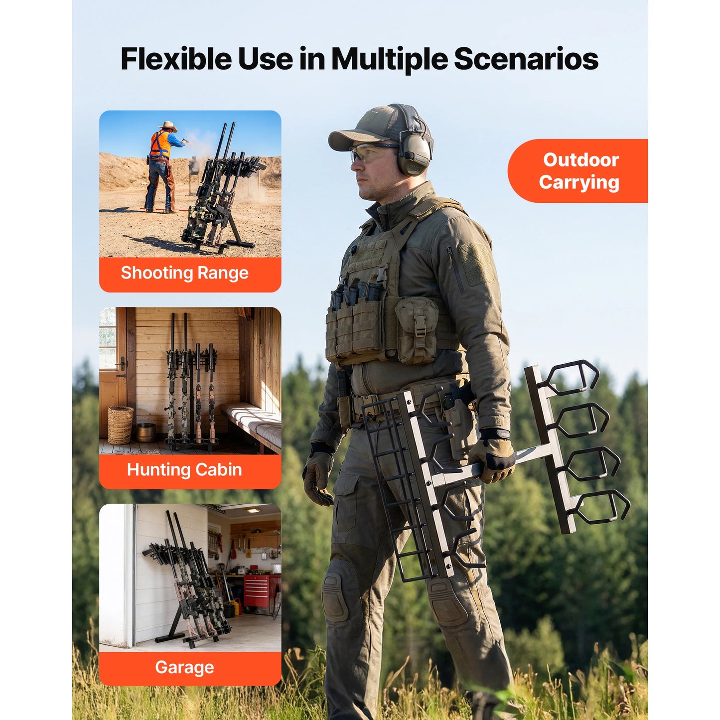 SucceBuy Folding Steel Gun Rack Holds Pistols Rifles Shooting Range