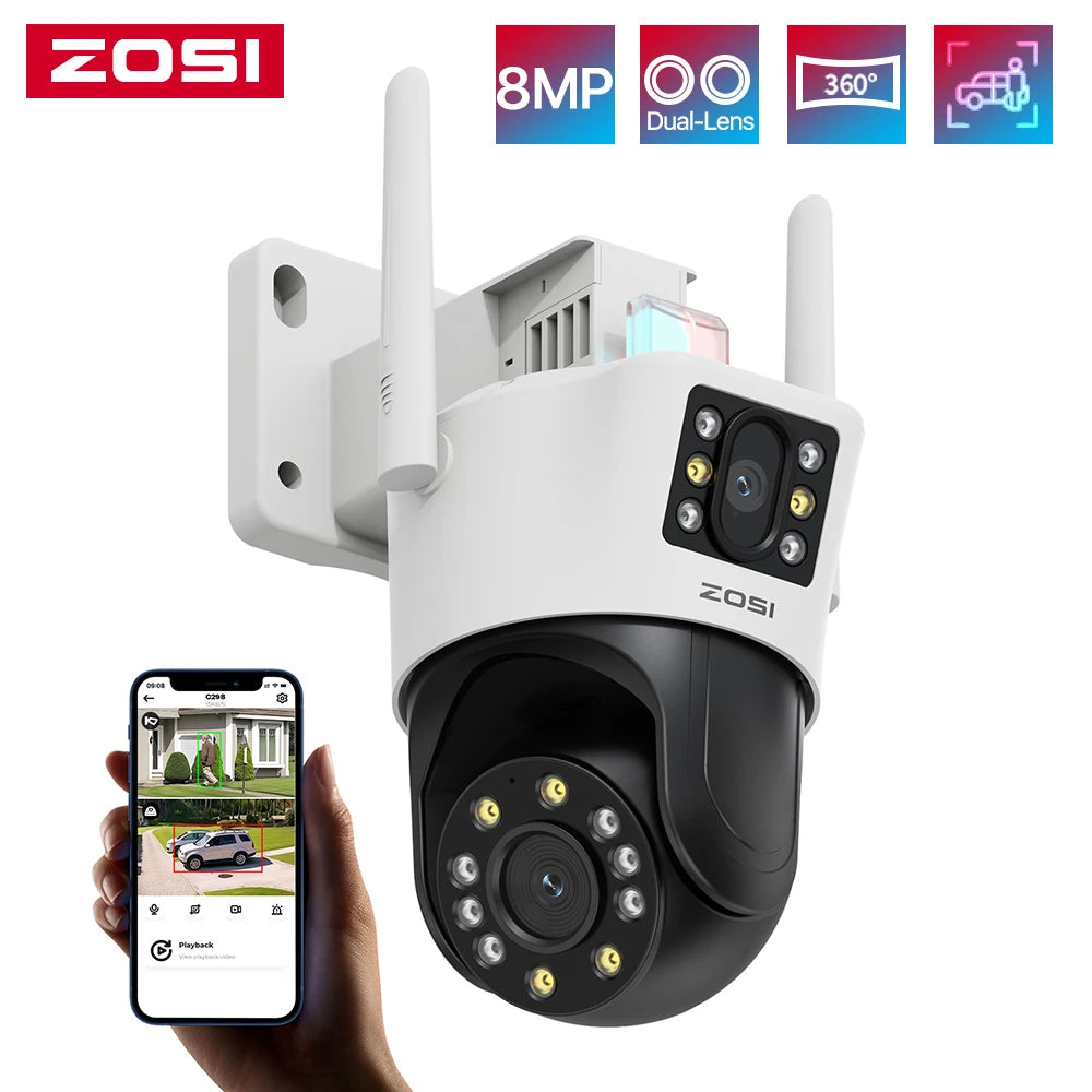 ZOSI C298 Dual-Lens 8MP/4MP Wired PTZ Outdoor Security Camera