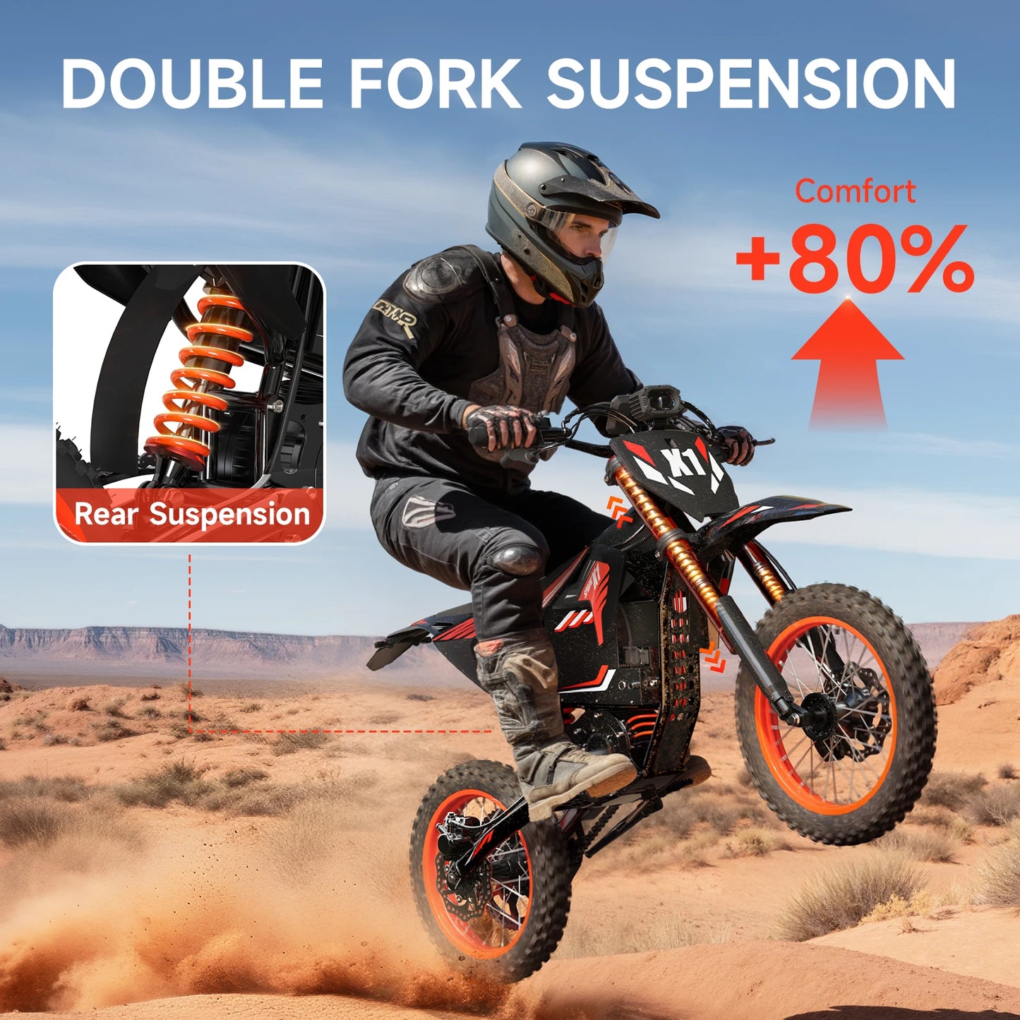 QRONGE X1 Spark Electric Dirt Bike 4500W Peak Up To 60 Miles 60V 28.8Ah Battery