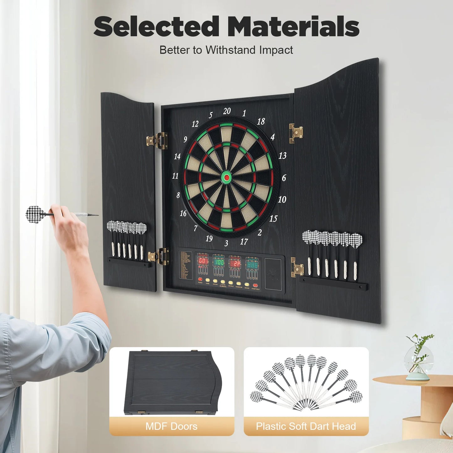 Electronic Dart Board Set With 12 Darts 4 LED Displays And Voice Prompts