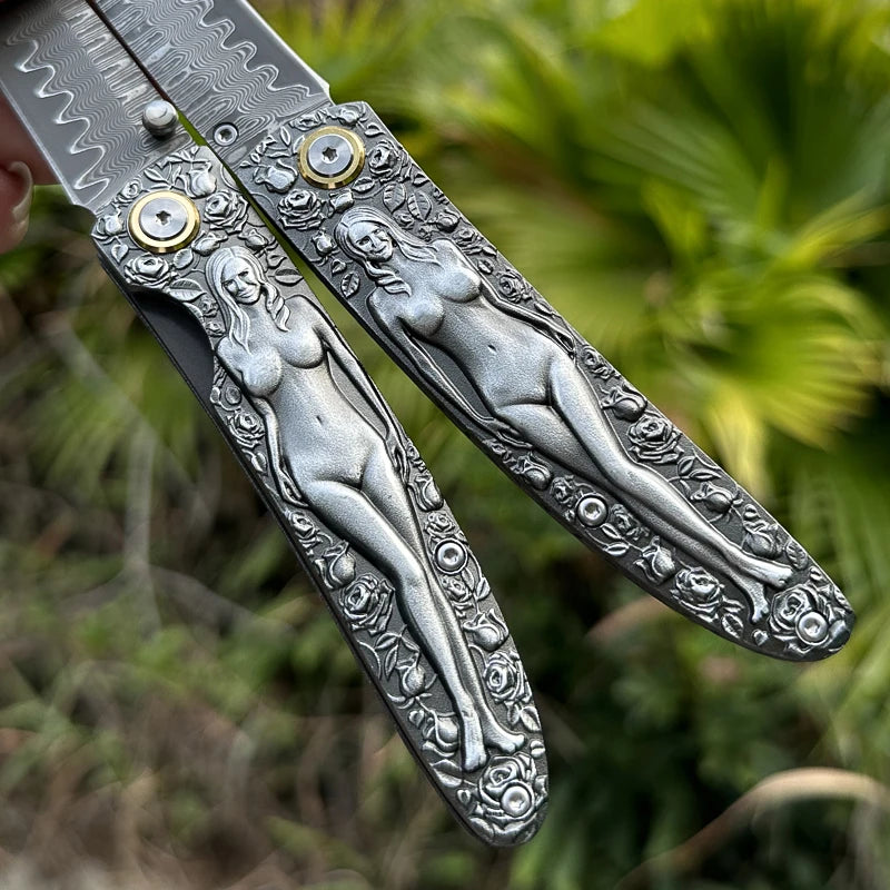 ALVELYDIY Damascus Steel Folding Knife EDC Pocket Utility