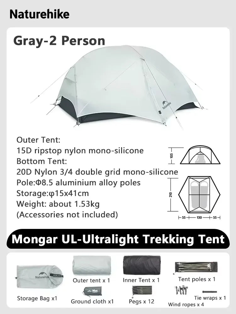 Naturehike Mongar UL Ultralight Backpacking Tent Nylon Waterproof